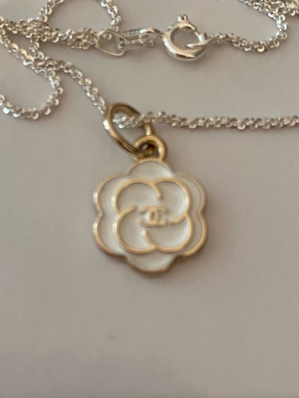 Double CC Ceramic Pendant on 925 Sterling Silver Necklace